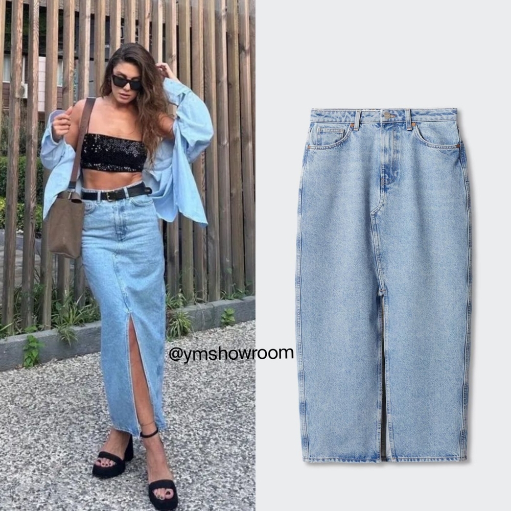 MANGO Light Blue Denim Maxi Skirt NWT! - Picture 2 of 8